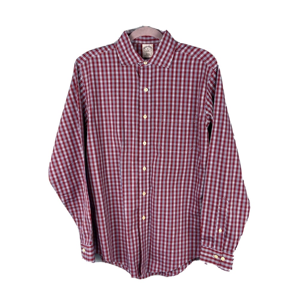 Brooks Brothers 346 Mens LS‎ Slim Fit Checkered Dress Shirt Medium Blue Red
